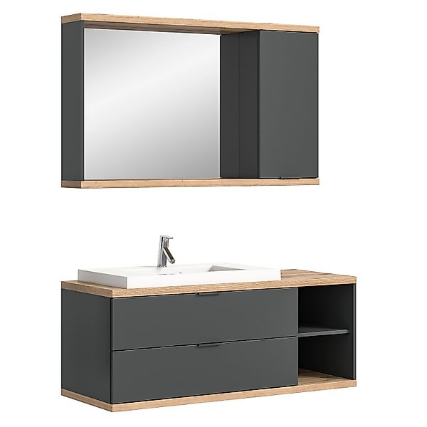 Badkombination Nuaro m. Hängeschrank Anthrazit/Nox Oak 130 cm 3-tlg. günstig online kaufen