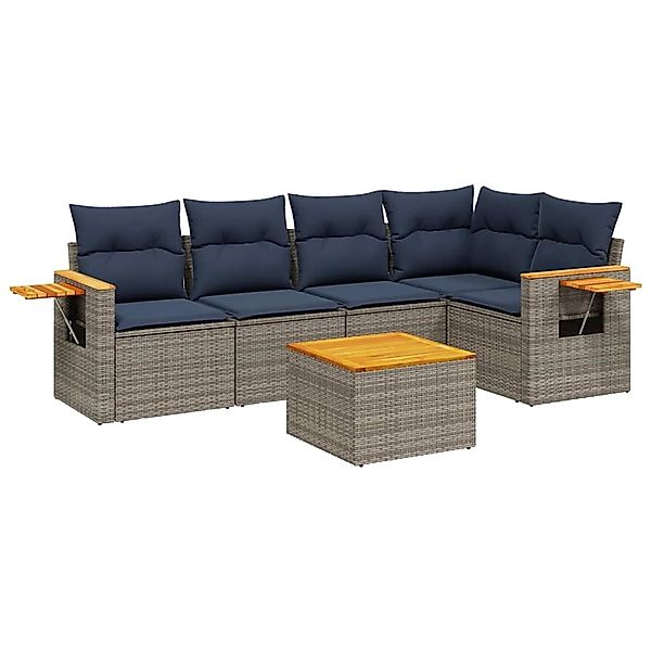 vidaXL 6-Tlg Garten-Sofagarnitur mit Kissen Grau Poly Rattan 3226796 günstig online kaufen