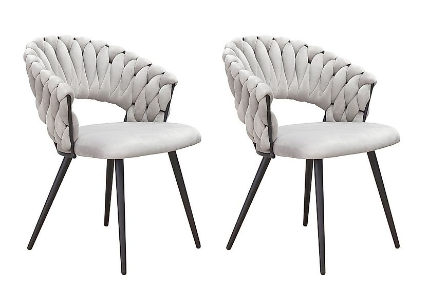 LC Home Esszimmerstuhl »Nancy« Flechtoptik Samt Armlehnstuhl Designerstuhl günstig online kaufen