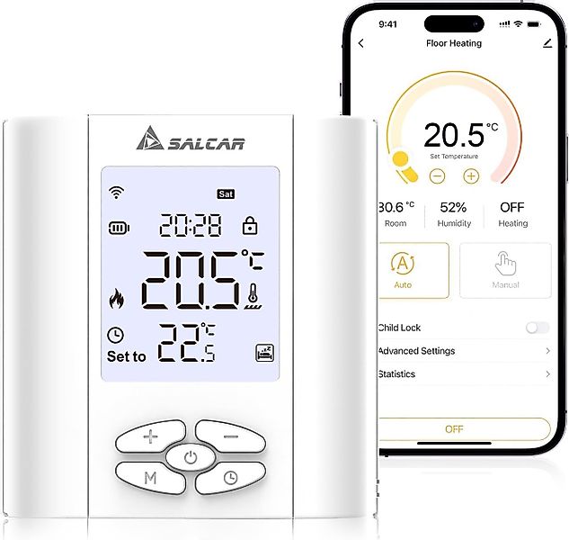 Salcar Raumthermostat Smart Thermostat WLAN Heizungsthermostat mit Luftfeuc günstig online kaufen