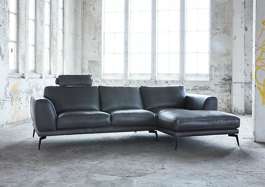 KAWOLA Ecksofa DESIDE Sofa Leder schwarz günstig online kaufen