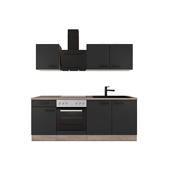 Flex-Well Exclusiv Küche 1601-005sWs Capri 210 cm Schwarz Matt-Endgrain Oak günstig online kaufen
