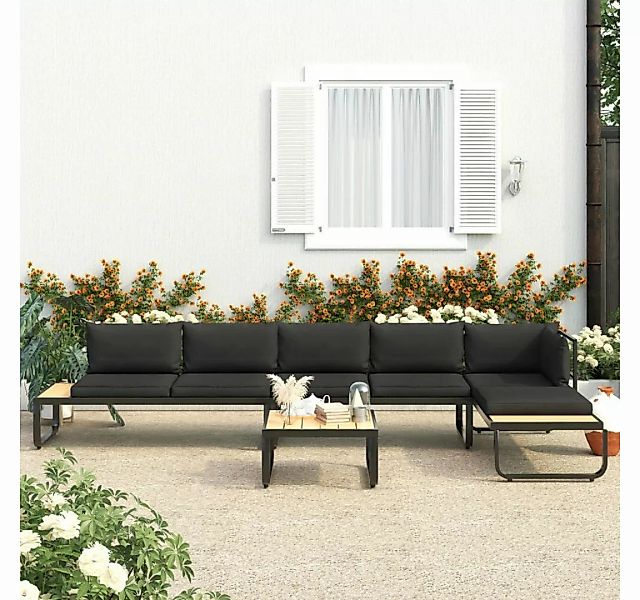 vidaXL Loungesofa 4-tlg. Garten-Ecksofa-Set mit Auflagen Aluminium und WPC, günstig online kaufen