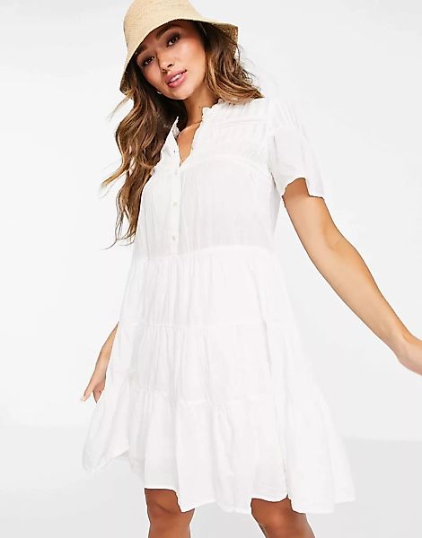 Mango – Gestuftes und gerafftes Sommerkleid in Weiß günstig online kaufen