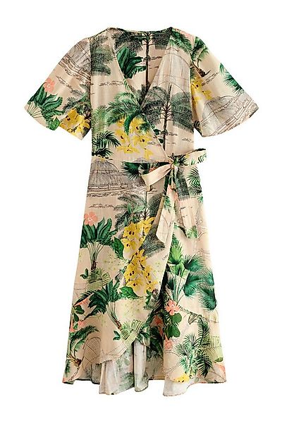 Next Midikleid Besticktes Wickelkleid aus 100 % Baumwolle (1-tlg) günstig online kaufen