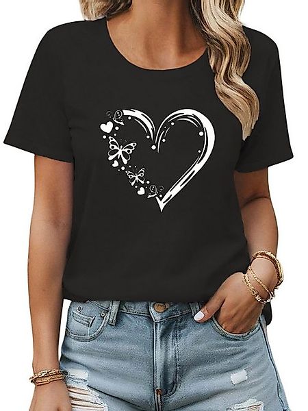PYL Kurzarmbluse Damen Bequemes Sommer Kurzarmbluse Locker Liebe Print-Shir günstig online kaufen