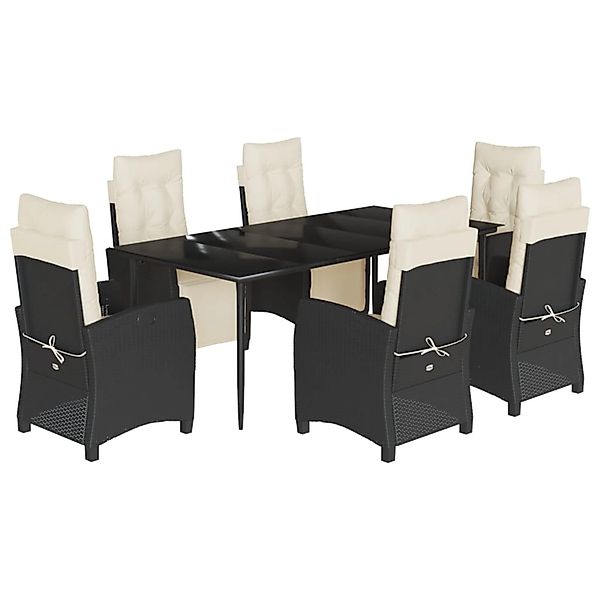 vidaXL 7-Tlg Garten-Essgruppe mit Kissen Schwarz Poly Rattan 3212951 günstig online kaufen