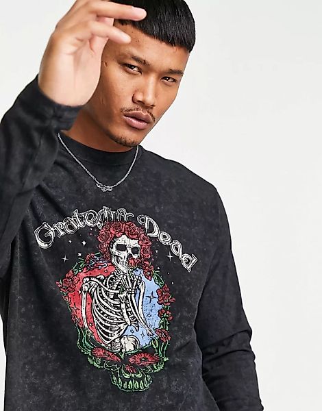 ASOS DESIGN – Lockeres, langärmliges Shirt in verwaschenem Schwarz mit „Gra günstig online kaufen