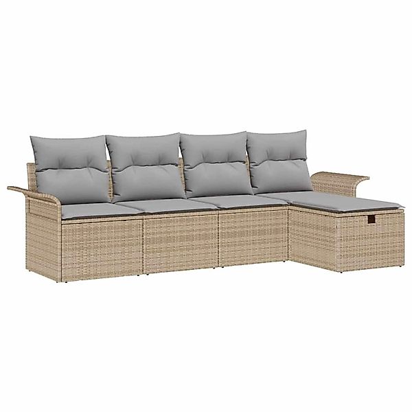vidaXL Garten-Sofa-Set mit Kissen mit Speicher 5-Tlg Beige Poly Rattan 3360 günstig online kaufen
