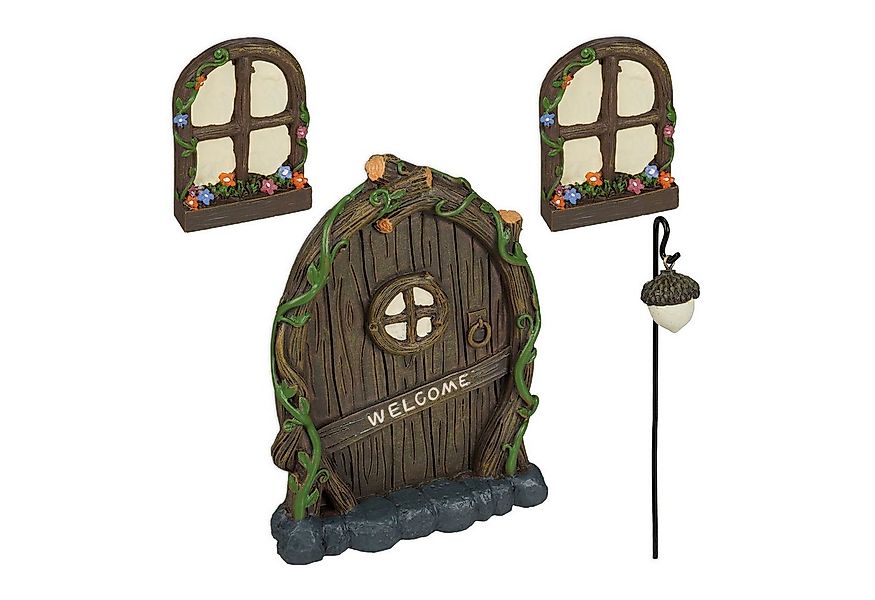 relaxdays Gartenfigur Feentür Set "Welcome" günstig online kaufen