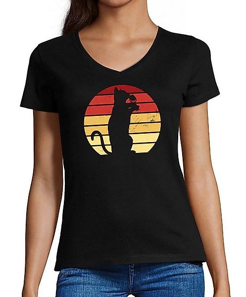 MyDesign24 T-Shirt Damen Katzen Print Shirt bedruckt - Retro mit trinkender günstig online kaufen