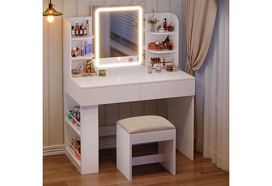 Furnicopia Schminktisch 90/110 cm, LED-Beleuchtung mit einstellbarer Hellig günstig online kaufen