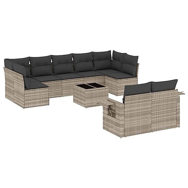 vidaXL 10-Tlg Garten-Sofagarnitur mit Kissen Hellgrau Poly Rattan 3252969 günstig online kaufen