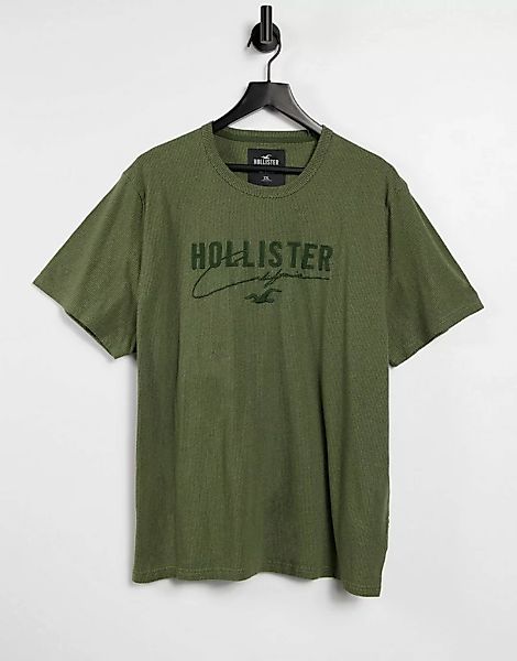 Hollister – Tech – T-Shirt mit farblich abgestimmtem Logo in Oliv meliert-G günstig online kaufen