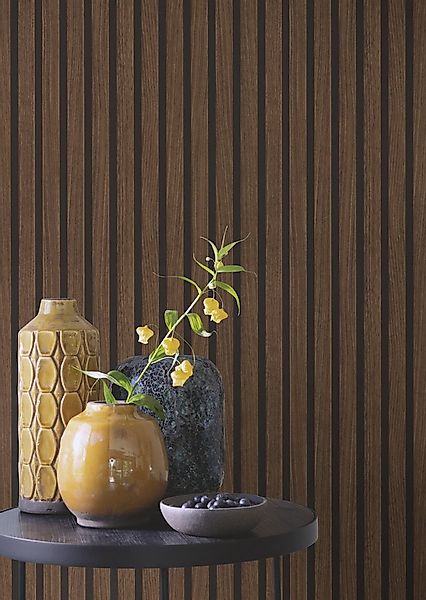 Rasch Papiertapete Papiertapete mit Holzpaneelen in Dunkelbraun, glatt, Hol günstig online kaufen