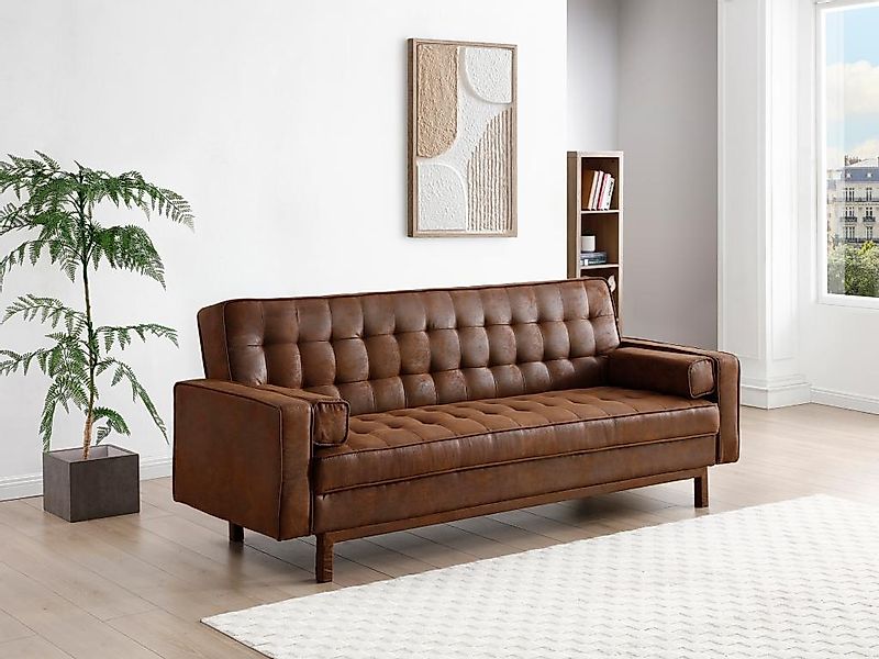 Schlafsofa Klappsofa - Microfaser - Vintage-Optik - Braun - ELEANOR II günstig online kaufen
