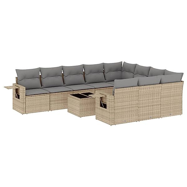 vidaXL 11-Tlg Garten-Sofagarnitur mit Kissen Beige Poly Rattan 3253036 günstig online kaufen