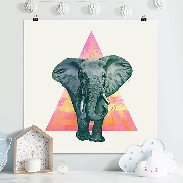 Poster - Quadrat Illustration Elefant vor Dreieck Malerei günstig online kaufen