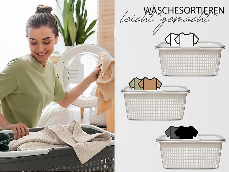 Hausfelder Wäschekorb Wäschewanne 58x37x25cm (Weiß, 2 Körbe, 35 l) (Set, 2 günstig online kaufen