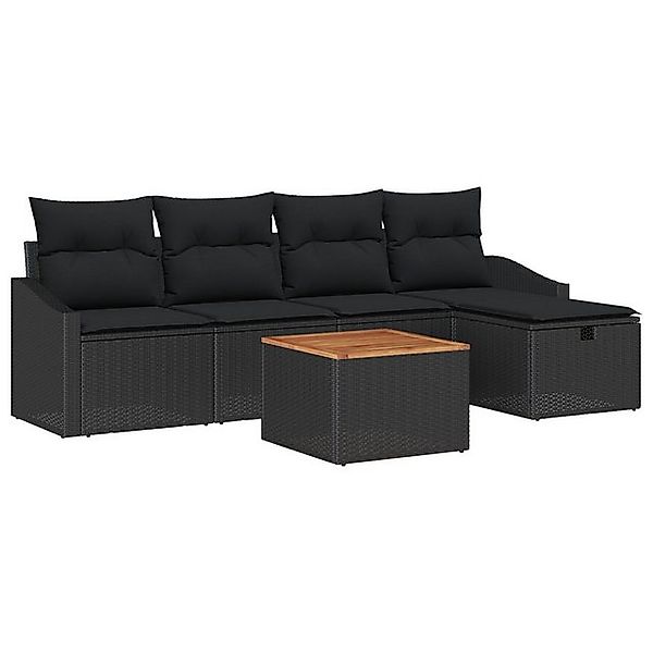 vidaXL Loungesofa 6-teiliges Garten-Sofa-Set mit Kissen Schwarz Poly-Rattan günstig online kaufen