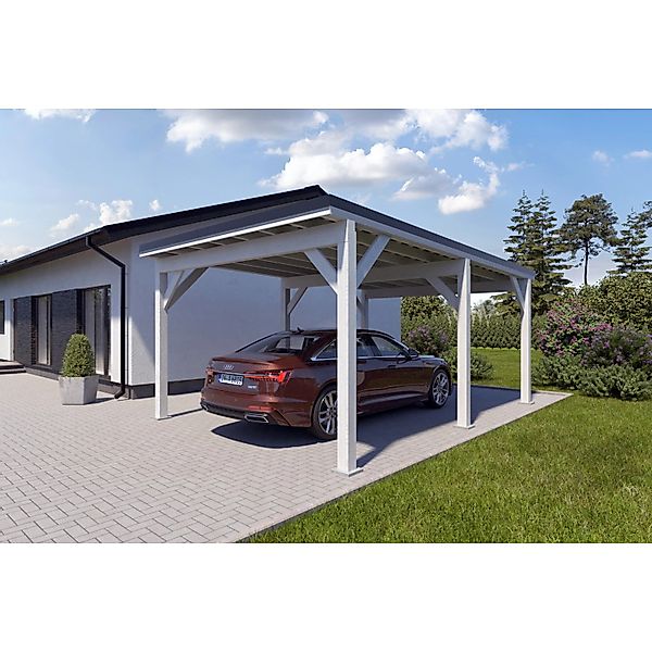 Holzbrüder Carport Ralf 24m² Reinweiß-Schwarz günstig online kaufen