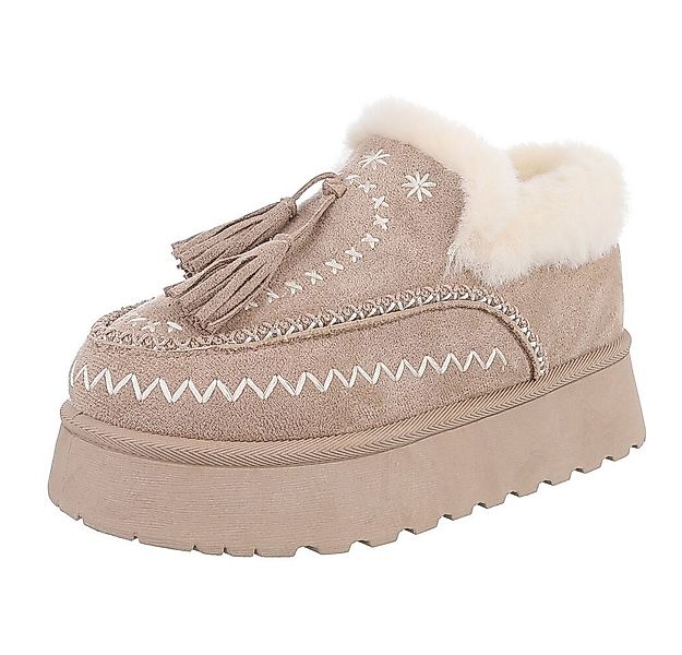 Ital-Design Damen Slipper mit Plateau und Quasten für Freizeitkomfort Snowb günstig online kaufen