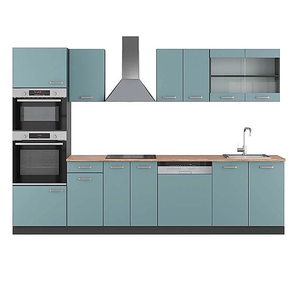 Vicco R-Line Küchenzeile Blau-Grau/Anthrazit 300 cm mit HochschrankAP Eiche günstig online kaufen