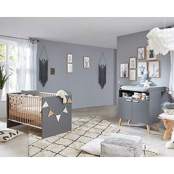 Babyzimmer Möbel Set Skandi in Grau Buchefarben (zweiteilig) günstig online kaufen