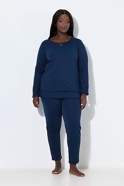 Ulla Popken Pyjama Pyjama Hohlsaum Wellenkanten günstig online kaufen