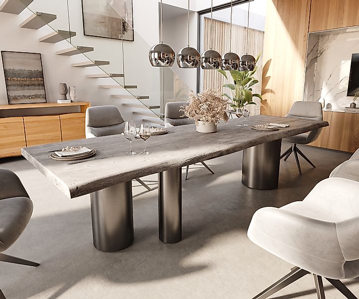 Esstisch Edge 300x100 XL Akazie Platin Troa Edelstahl Graphit Live-Edge günstig online kaufen