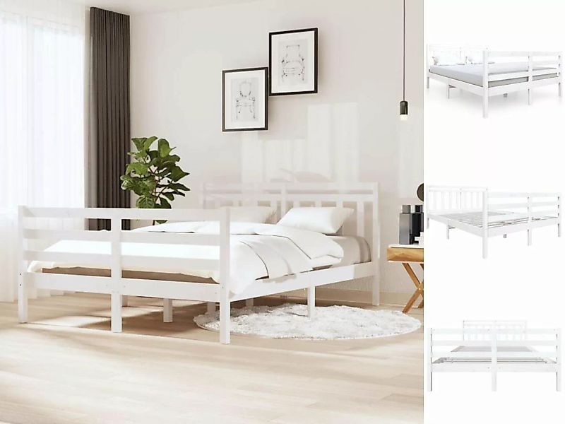 vidaXL Bettgestell Massivholzbett Weiß 135x190 cm 4FT6 Double Bett Bettrahm günstig online kaufen