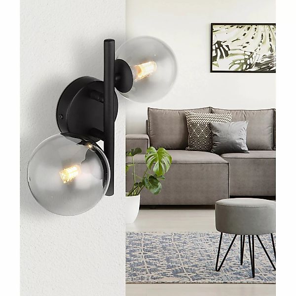 Globo LED-Wandleuchte Riha 2-flammig Schwarz matt-Rauchfarben 240 x 250 x 1 günstig online kaufen