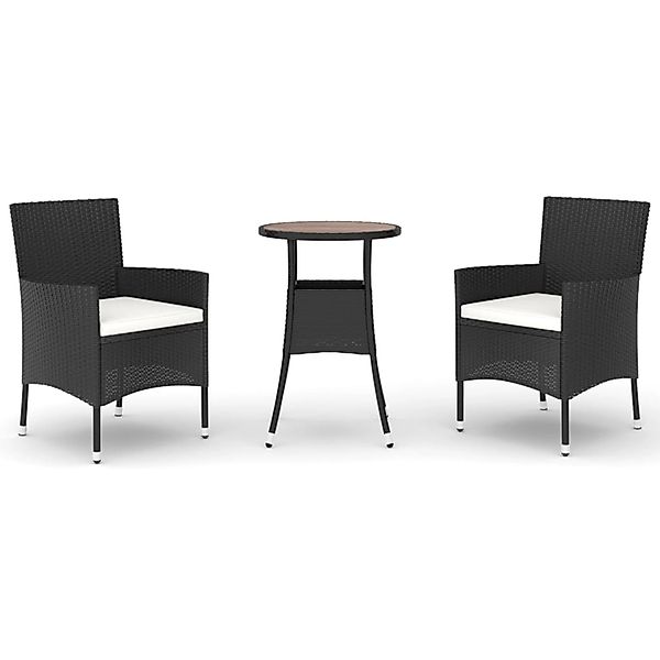 vidaXL 3-Tlg Garten-Bistro-Set mit Kissen Schwarz Poly Rattan 3187432 günstig online kaufen