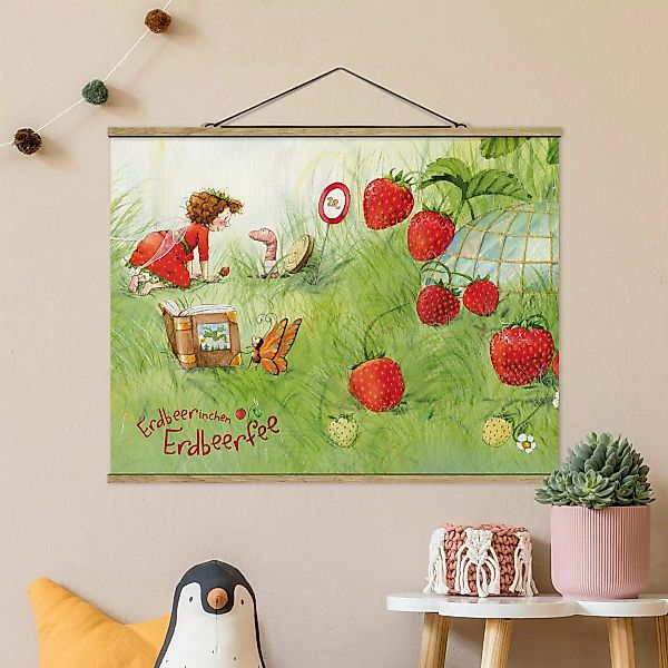Stoffbild Blumen mit Posterleisten - Querformat Erdbeerinchen Erdbeerfee - günstig online kaufen