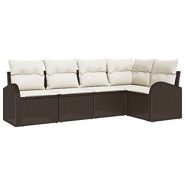 vidaXL Loungesofa 5-teiliges Garten Sofa Set mit Kissen Braun Poly Rattan, günstig online kaufen