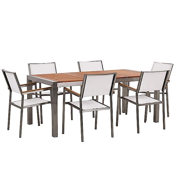 Beliani Gartentisch Set GROSSETO Heller Holzfarbton Weiss Silber 90x180x87 günstig online kaufen