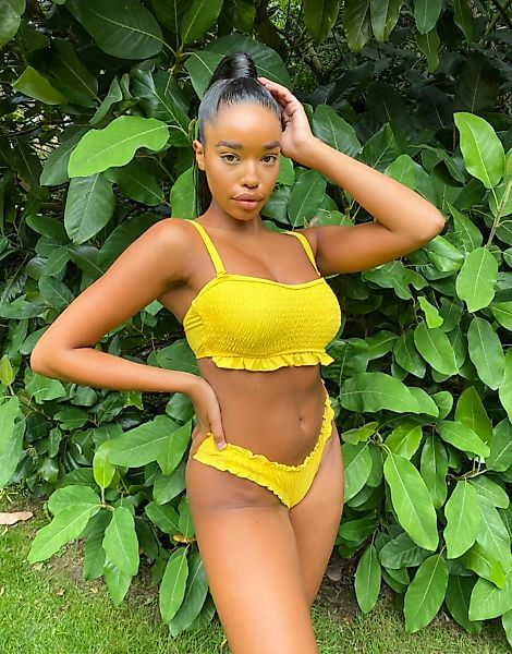 Pour Moi – Fuller Bust – Free Spirit – Bikinihose mit Rüschen in Gelb günstig online kaufen