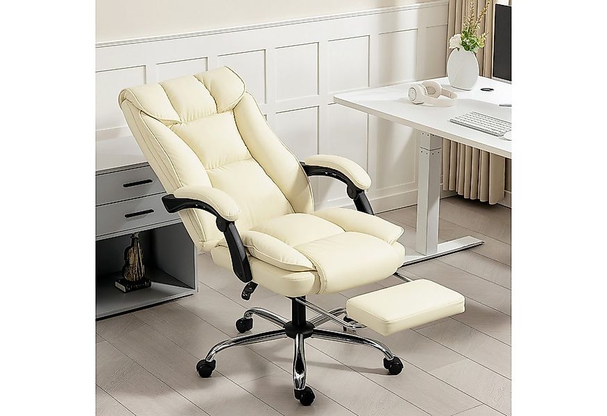 HOMCOM Schreibtischstuhl mit Fußstütze, Kunstleder-Bezug, rollbar, drehbar günstig online kaufen