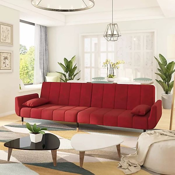 vidaXL Sofa Schlafsofa 2-Sitzer mit 2 Kissen Weinrot Samt Schlafcouch Schla günstig online kaufen