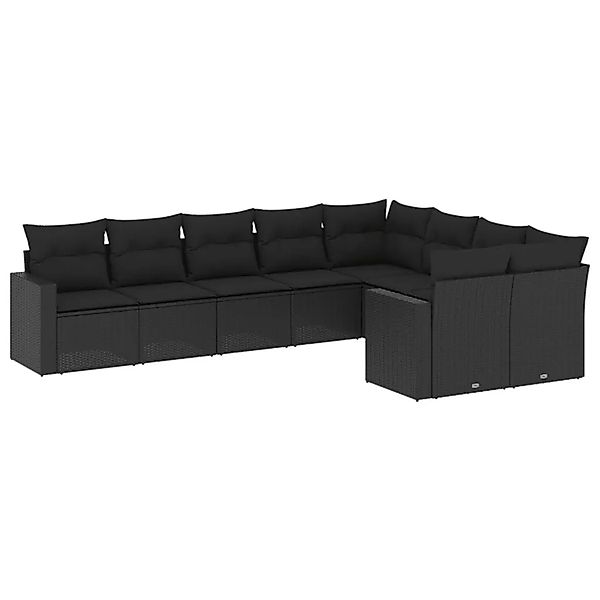 vidaXL 9-Tlg Garten-Sofagarnitur mit Kissen Schwarz Poly Rattan 3251772 günstig online kaufen