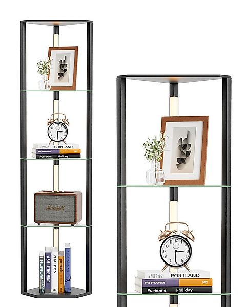 EDISHINE Stehlampe Wohnzimmer, Standleuchte mit 4 Holz-Regal, LED fest inte günstig online kaufen