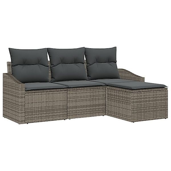 vidaXL Loungesofa 4-teiliges Garten Sofa Set mit Kissen Grau Poly Rattan, 4 günstig online kaufen