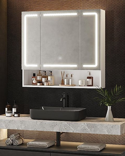 MSMASK Badezimmerspiegelschrank Moderner 3-türiger LED-Spiegelschrank mit v günstig online kaufen