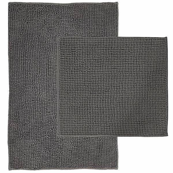 NYVI Badematten Set Chenille 2-teilig 45 x 50 cm und 50 x 80 cm Grau günstig online kaufen