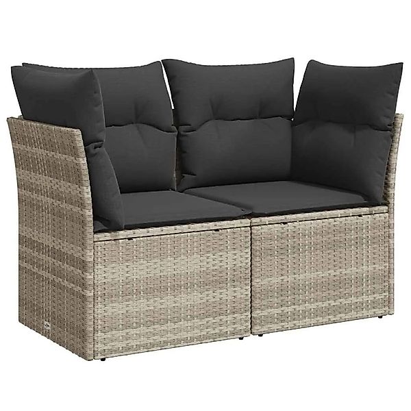 vidaXL Gartensofa mit Kissen 2-Sitzer Hellgrau Poly Rattan 366192 günstig online kaufen