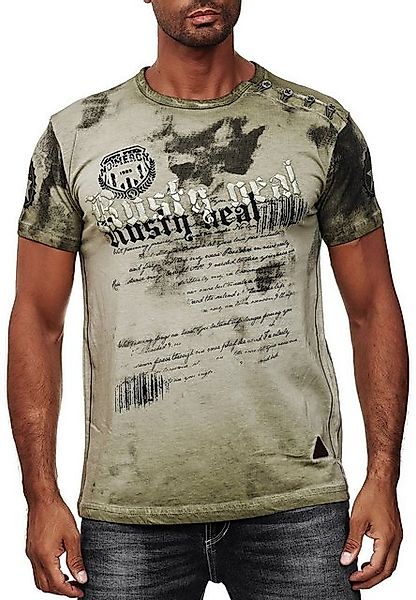 R-NEAL T-Shirt Herren T-Shirt Verwaschen mit Seitlicher Knopfleiste und Fro günstig online kaufen
