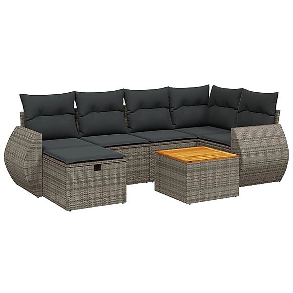 vidaXL 7-Tlg Garten-Sofagarnitur mit Kissen Grau Poly Rattan 3265064 günstig online kaufen