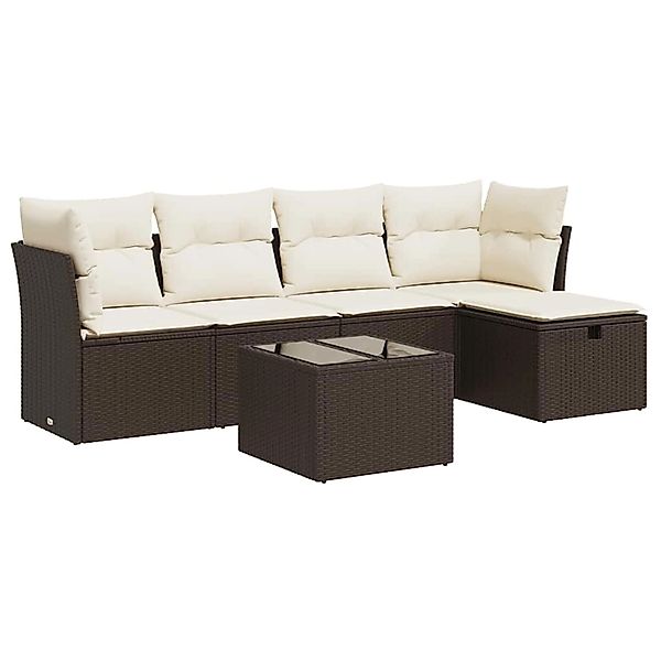 vidaXL 6-Tlg Garten-Sofagarnitur mit Kissen Braun Poly Rattan 3325279 günstig online kaufen