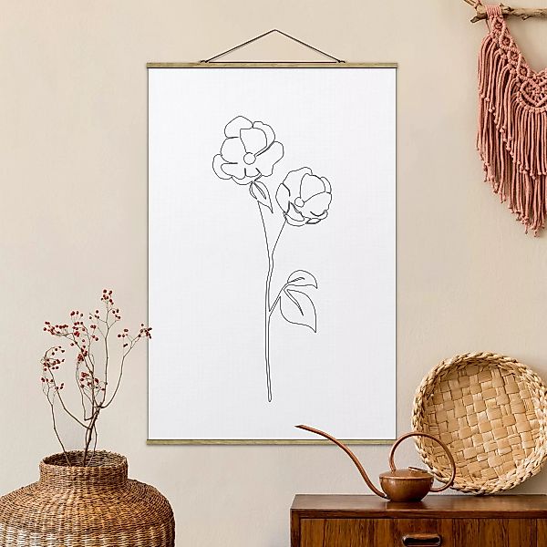 Stoffbild mit Posterleisten Line Art Blumen - Mohnblüte günstig online kaufen