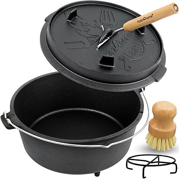 holz4home Dutch Oven 12L Eingebrannter Feuertopf aus Gusseisen Inklusive De günstig online kaufen
